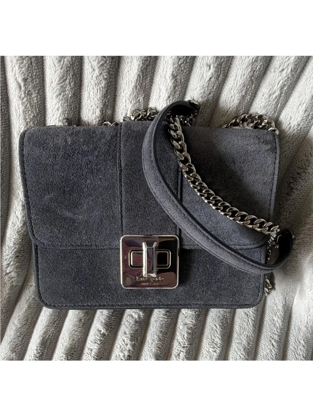 Kate Spade Navy Blue Suede Mini Flap Crossbody Bag
